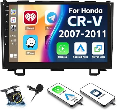 Car Stereo MP5 Player for Honda CRV 2007-2011 Car Radio with Apple Carplay Android Auto Mirror Link, 9" Touch Screen Radio with Bluetooth Backup Camera FM SWC Dual USB Input