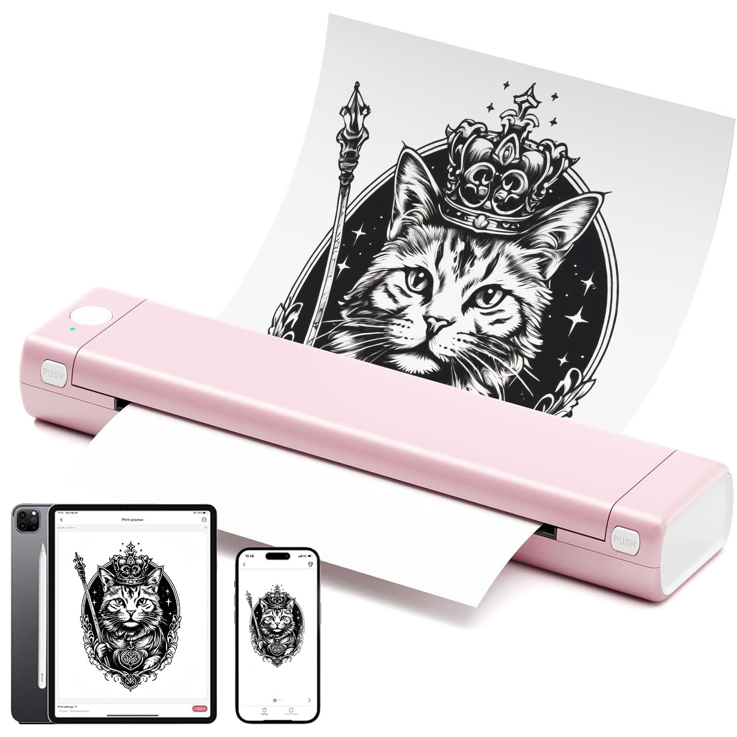 M08F Impresora Termica Portatil, Impresora Térmica A4, Impresoras Portatiles Bluetooth para Viajes y Tatuajes, Compatible con Teléfono Móvil y PC, Admite Papel Térmico A4 y Papel Transfer Tattoo