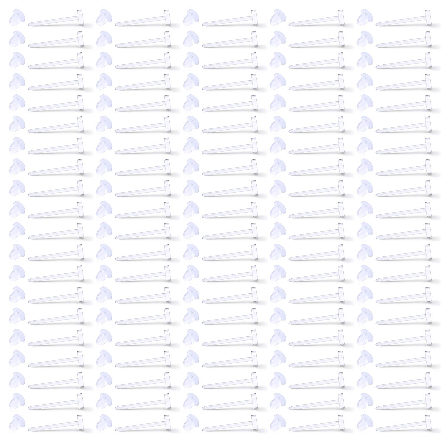 SCERRING 20G Clear Earring Retainer Acrylic Plastic Earring Posts Clear Ear Pins with Silicone Rubber Backs Earnuts for Men Women 3mm Ball Flat 100PCS