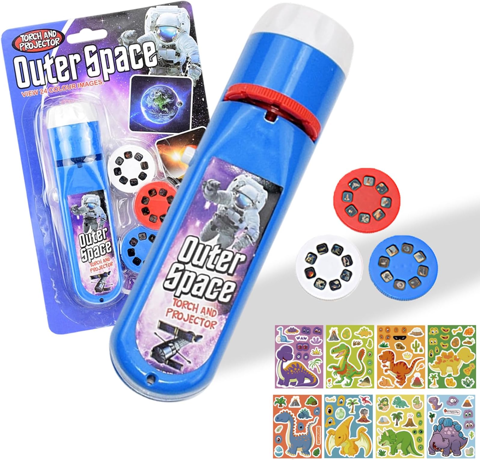 Dinosaur Projector Flashlight, Educational Dinosaur Projector Flashlight for Kids, Early and Stocking Stuffers with 3 Discs 24 Images, Wall Ceiling Tent Torch Toddler Flashlights (Space Technology)