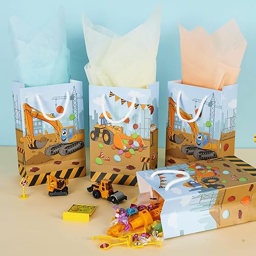 Miniatura 6 de WERNNSAI Bolsas de fiesta de construcción 16 piezas de suministros de fiesta temática de construcción, bolsas de recuerdo de camión para niños,