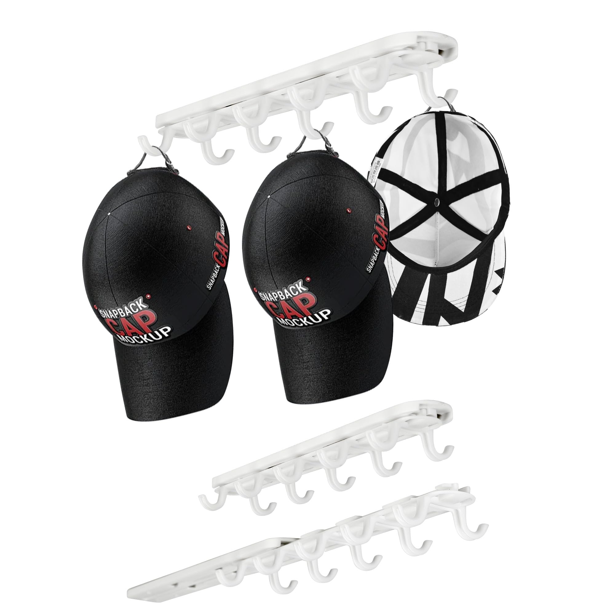 Hat Racks for Baseball Caps - 2 Pack Retractable Hat Organizer with 20 Hooks, Simple and Stylish Utensil Racks Hat Holder Organizer, for Closet, Door Bedroom, Entryway, Laundry