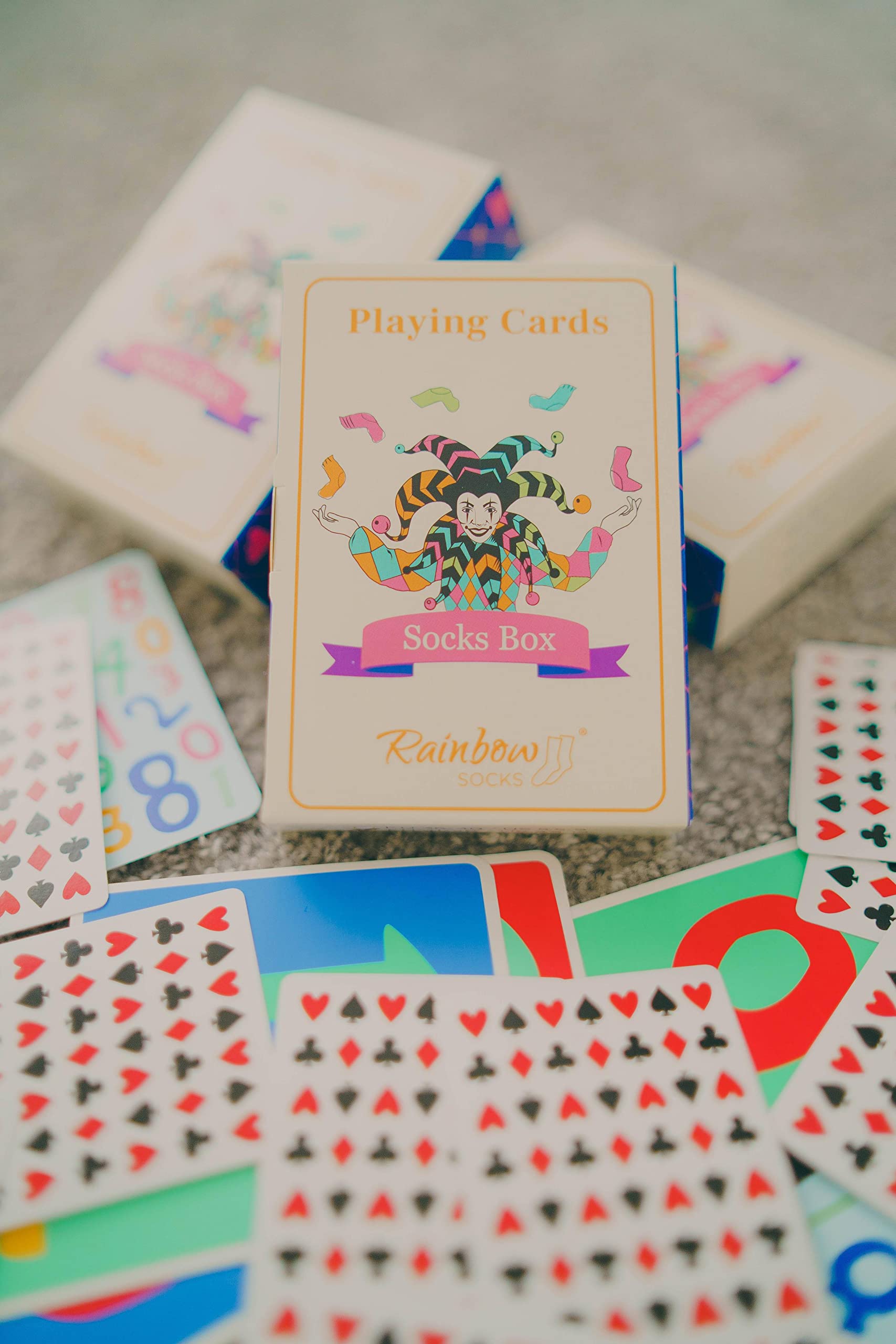 Rainbow Socks - Playing Cards Socks Box - 1 Pair, Muted Colours -Gift For A Fan Of Card Games- Size 12-14 - Image 3