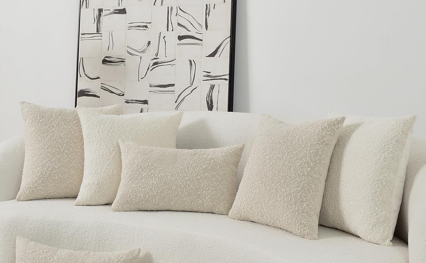 Set of 2 Textured Boucle Throw Pillow Covers 22x22 inch Cream Beige Modern Farmhouse Boho Accent Decorative Square Cushion Cases Neutral Home Decor for Couch Bed Living Room