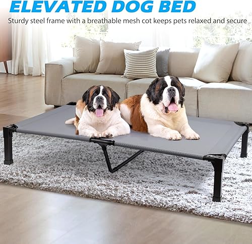 Miniatura 6 de Heeyoo Cama elevada para perro, cuna elevada para mascotas con malla transpirable lavable a prueba de mordidas y marco de metal, cama portátil para