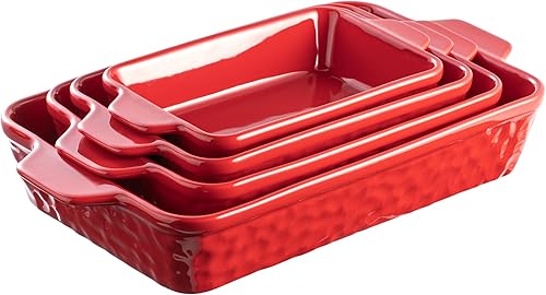 Miniatura 9 de Cacerola para horno, platos para hornear, juegos de 4 utensilios de cerámica para hornear, juego de 4 sartenes rectangulares con asas para hornear,
