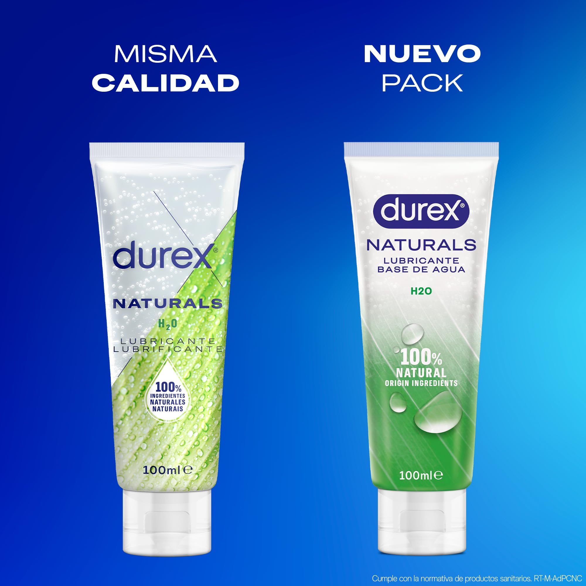 Durex 3035683 Naturals H2O Lubricante, 100% Natural sin Fragancia, Colorantes Ni Agentes Irritantes - 100 ml