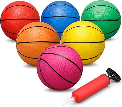 Dilabnba 6 INCH Rubber Basketball, Colorful Kids Mini Toy Ball, Childrens Basketballs with Pump, Indoor Outdoor Fun Sports for Kids and Adults7 Pack