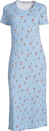 Lands' End Women's Midcalf Supima Cotton Nightgown Print Short Sleeve, L, Cornflower