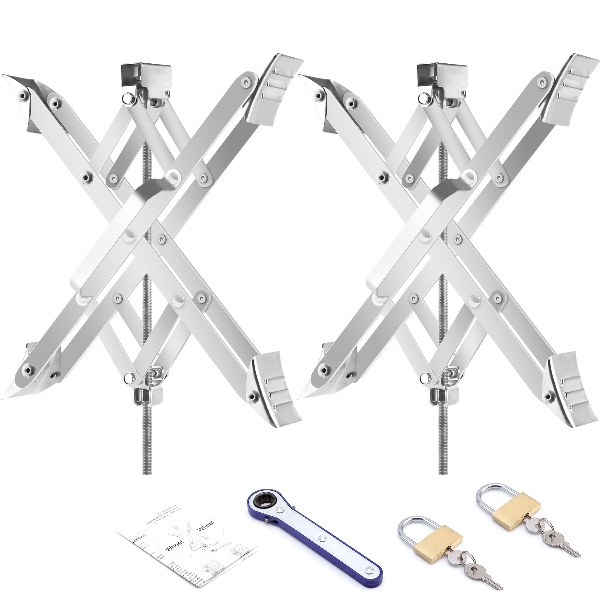 RV Stabilizer Wheel Chock XL Fit 3.5” to 17” Camper Wheel Chock Stabilizer Scissor with Accessories Pair for Travel Trailer, Heavy Duty Tire Wheel Chock Scissor Large Locking X Chock, 2Pack