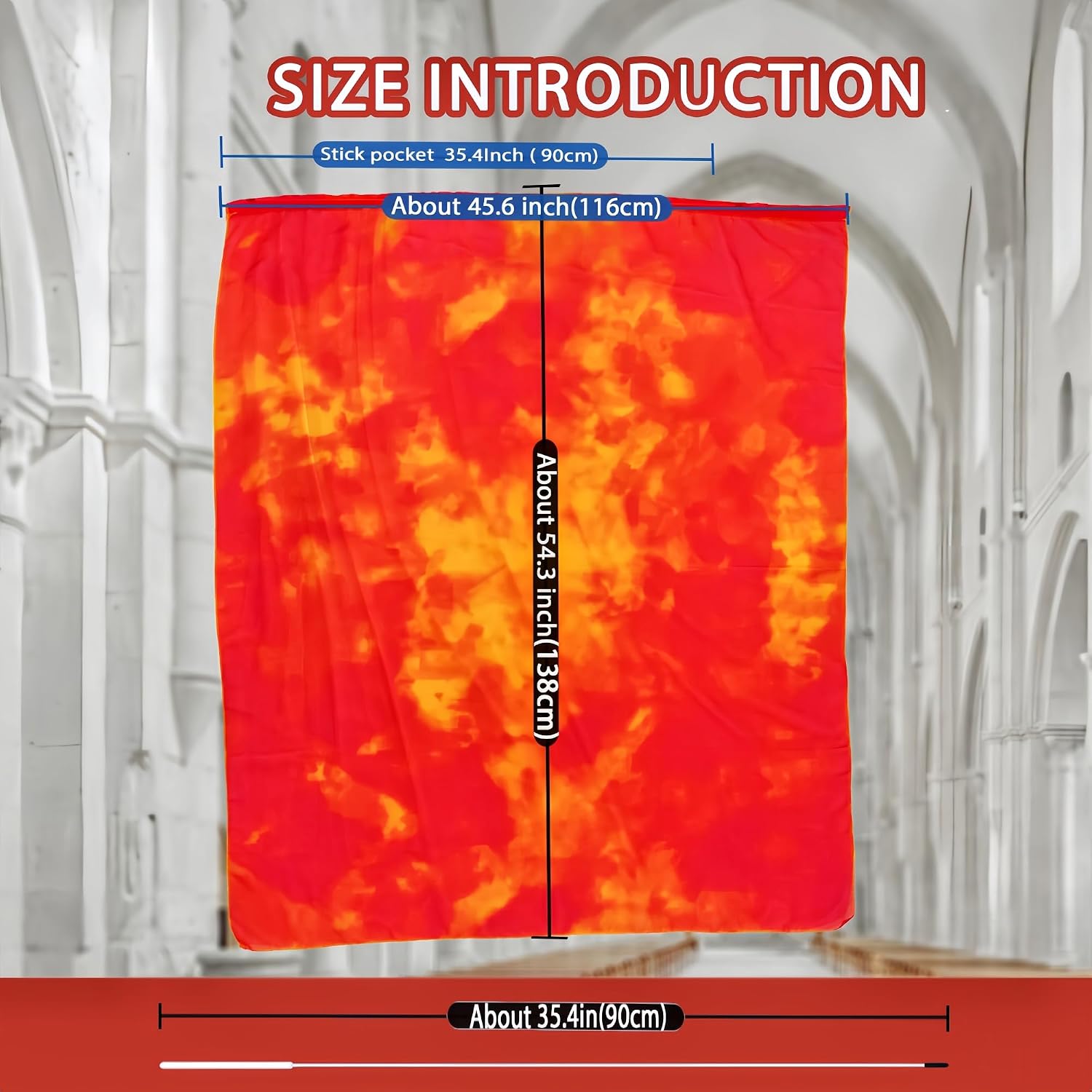 54"x45" Worship Flags for Dance Church, Praise Dance Flags for Worship, Silk-like Chiffon Flag with Flexible Rod & Carrying Bag, Set of 2, Orange-Red thumbnail