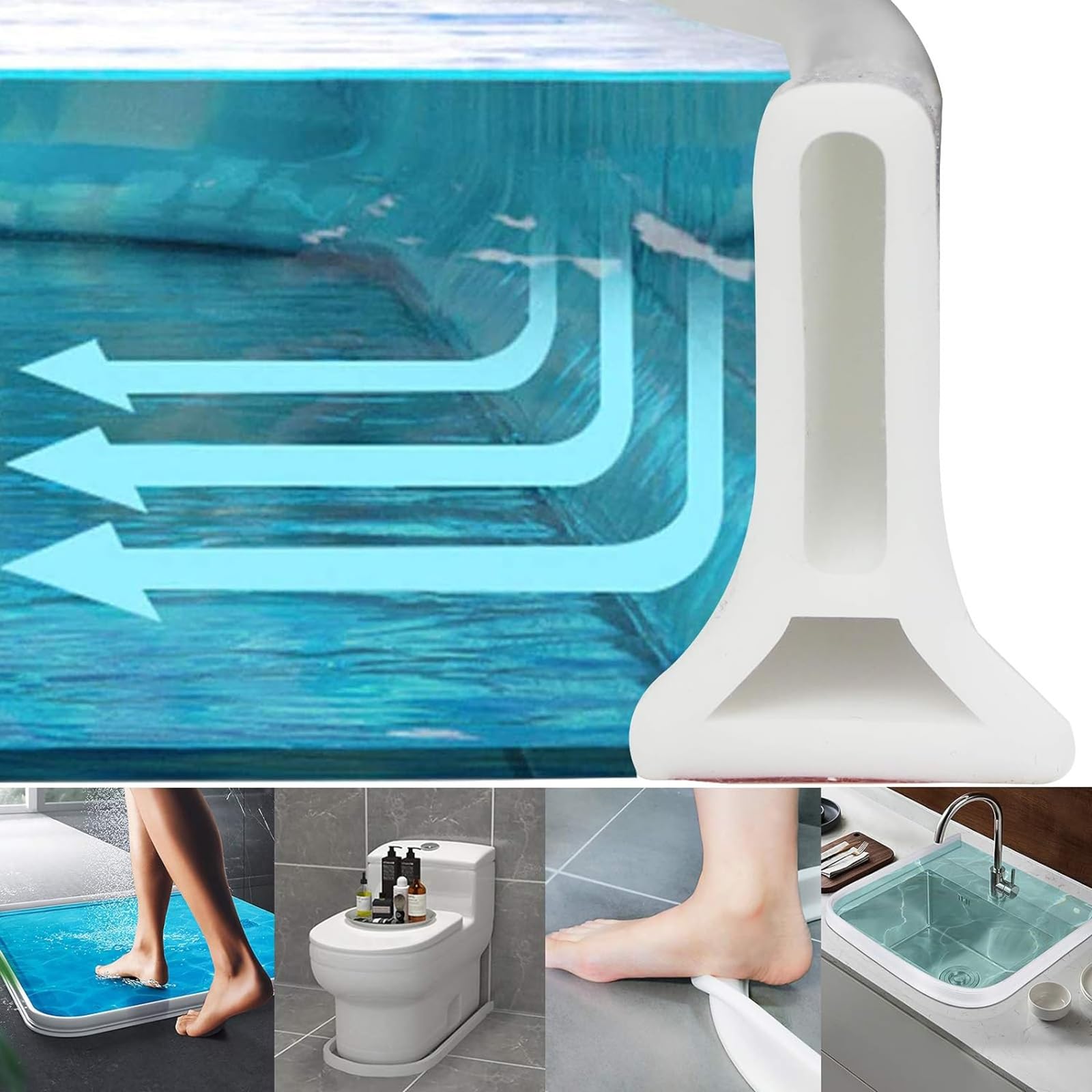 Striscia di tenuta per diga d'acqua, Barriera pieghevole per tappo dell'acqua con nastro adesivo, Barriera per soglia vasca, Diga per doccia lavello, Paraspruzzi blocca-acqua ( Color : White , Size :