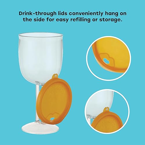 Miniatura 4 de LipLidz - Copas de vino reutilizables, paquete de 4  Vaso de plástico sin BPA de doble tallo de 13 onzas con tapas para beber, fabricadas en Estados