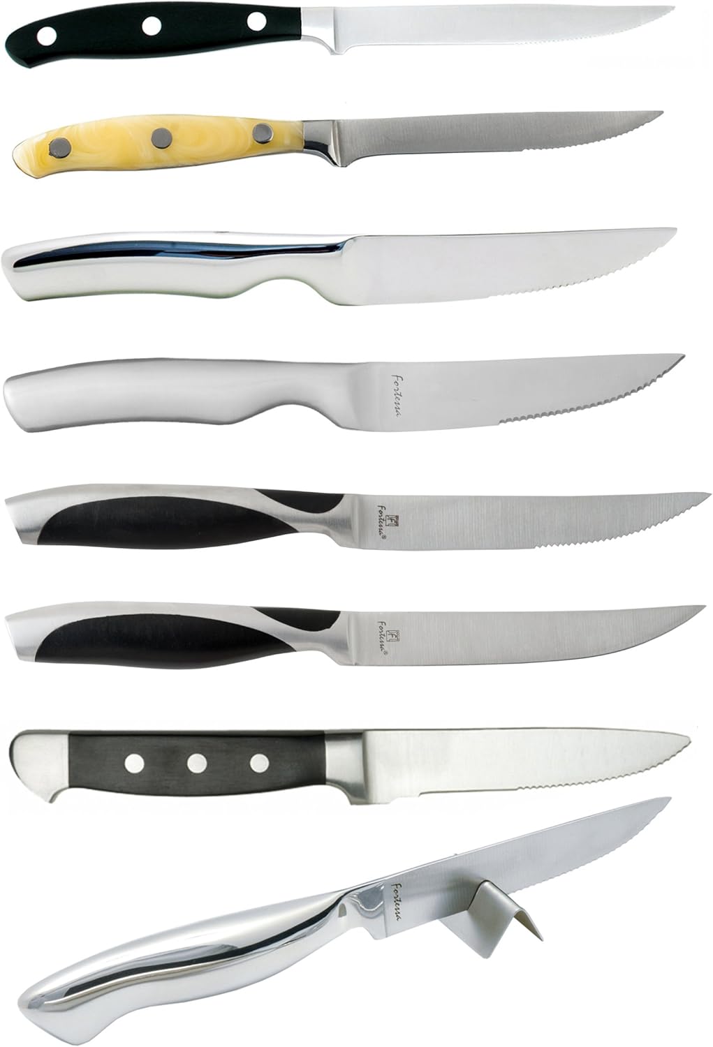 Fortessa Prime Cut Steak Knife with Stainless Steel Handle, 9.5-Inch, Brushed Finish, Set of 6