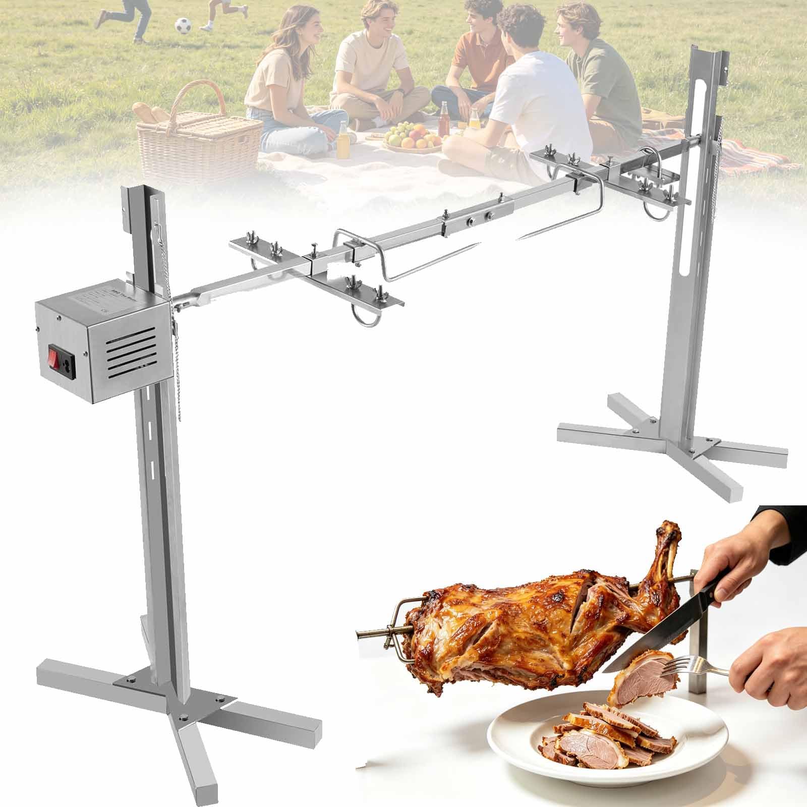 Kit Girarrosto Elettrico Per Barbecue Con Motore, Capacità Di Carico 40 Kg | Girarrosto Automatico In Acciaio Inox Con Motore, Altezza Regolabile, Rotazione A 360°, Per Barbecue,