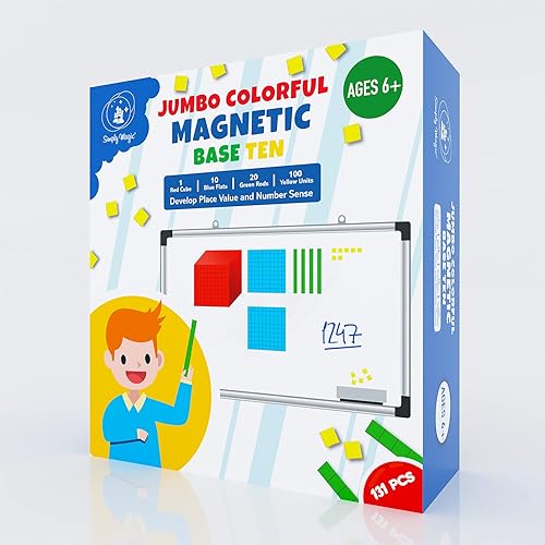 Miniatura 7 de Simply magic 131 bloques de base magnética jumbo para matemáticas, bloques de valor posicional, base magnética, juego de 10 bloques para profesores,