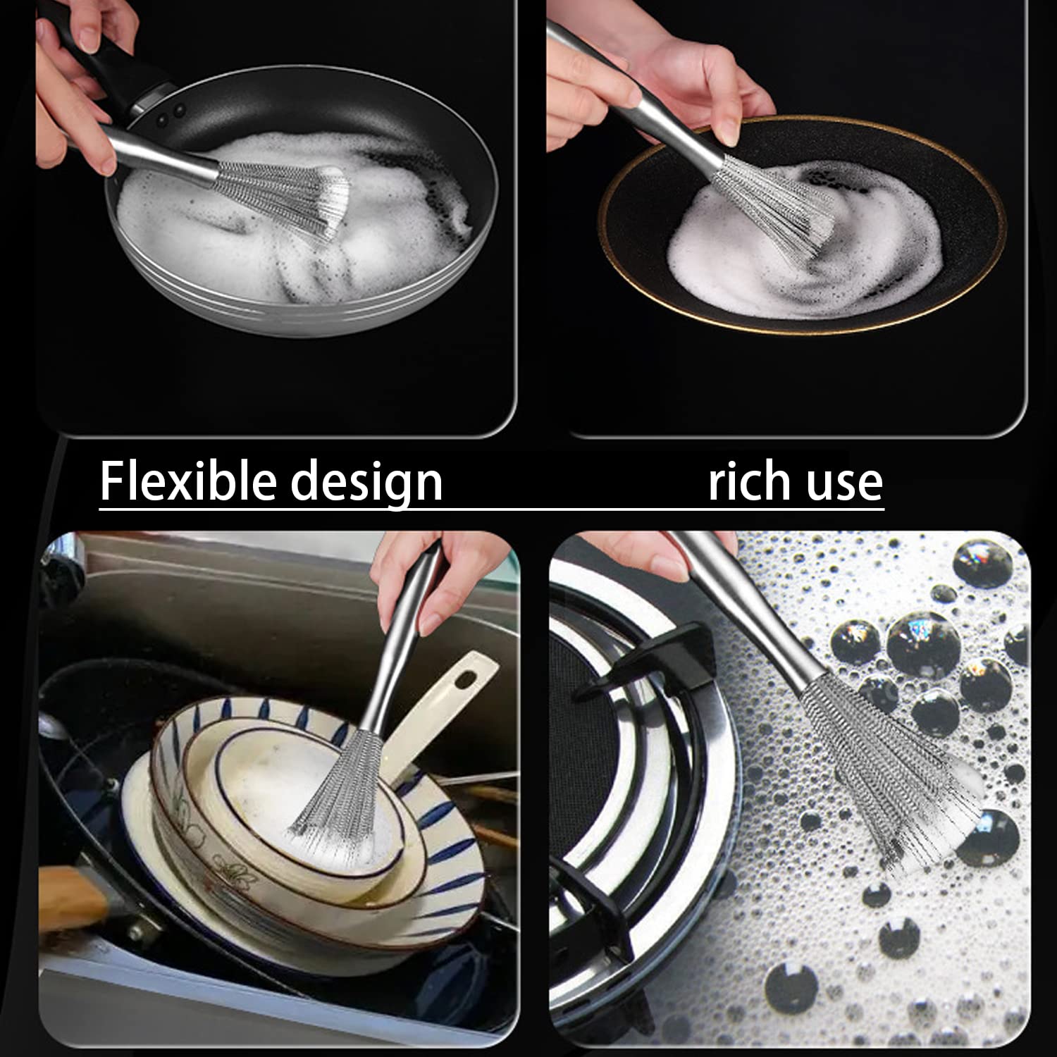 XDHLDULYK Cookware Scrubber Brush 304 Stainless Steel Material, Long-Handled Dishwashing Brush with Ergonomic Design, Kitchen Cleaning Brush, Dishwashing Scrubber for Pots Skillets Ovens Grills