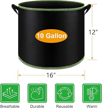 FEPITO 5 Pack 10 Gallon Grow Bags Heavy Duty Aeration Fabric Pots Plant Grow Bags with Handles Thickened Nonwoven Fabric Pots for Vegetable Fruits Flowers Plant