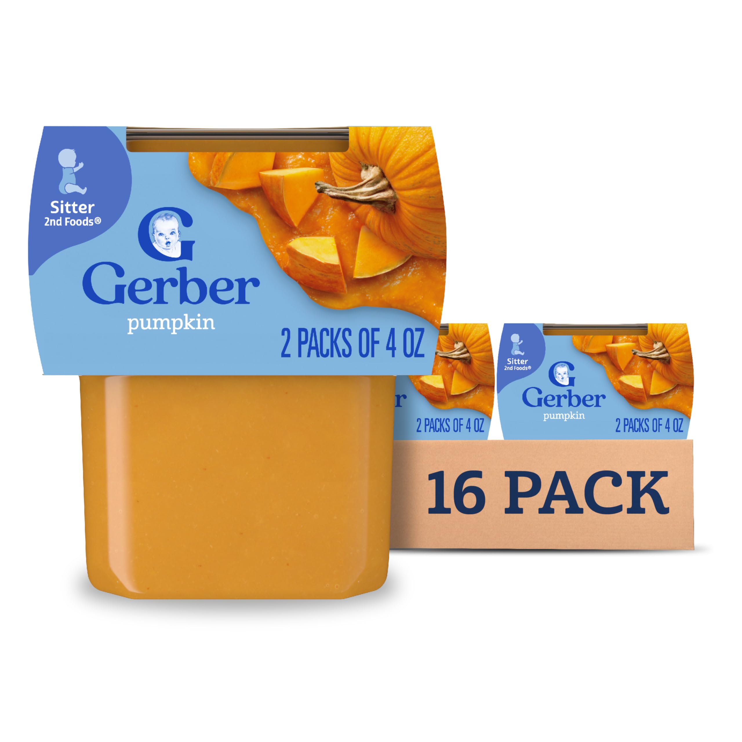 Gerber 2nd Food Baby Food Pumpkin Puree, Natural & Non-GMO, 4 Ounce Tubs, 2-Pack (Pack of 8)