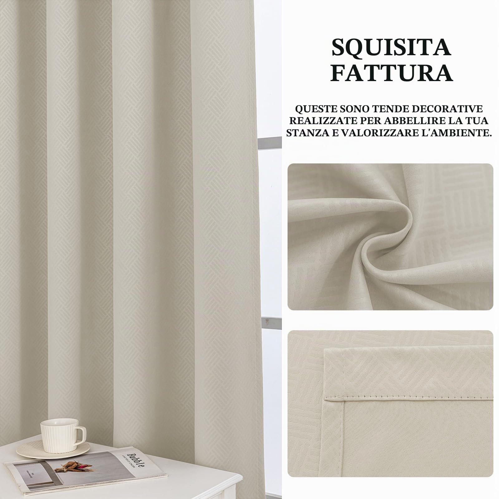 Ystyle Tende Oscuranti per Interni 2 Pezzi, 140x300 CM, Termiche Isolanti, Anti-Rumore, con Anelli, Tenda Moderna Per Camera da Letto e Soggiorno, Beige
