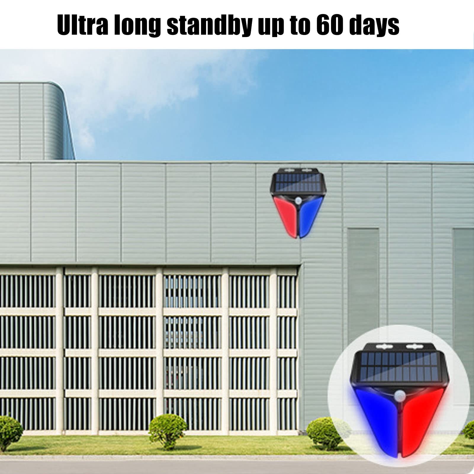 Solar Warning Light, 129 Decibels Sound IP65 Human Body Induction Alarm Light Energy Saving Easy to Install 2 Working Modes for Factories