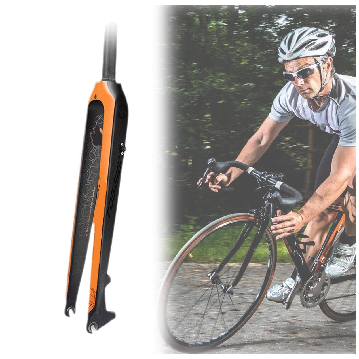 Fire Wolf Rigid MTB Front Fork 26/27.5/29"Carbon Mountain Bike Fork, 28.6mm Threadless Straight Tube Super Light Bicycle Front Forks,Orange-26Inch