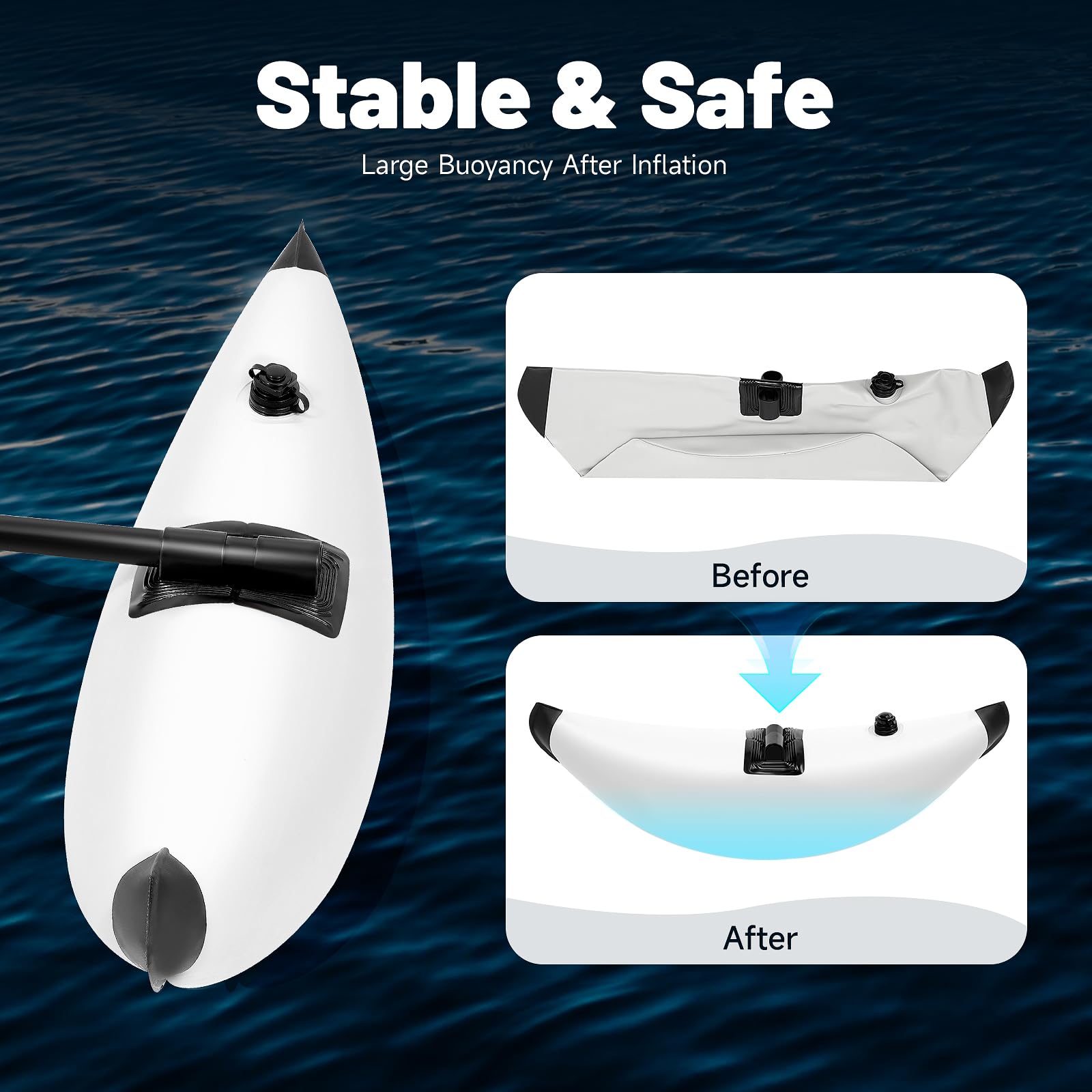 Aufblasbarer Kajak-Stabilisator Set Kajak Ausleger Stabilisator PVC-Kanu-Ausleger-Kit verstellbaren Aluminium Stangen Schwimmausleger für Kanu Boot beim Angeln Freizeit-Wassersport