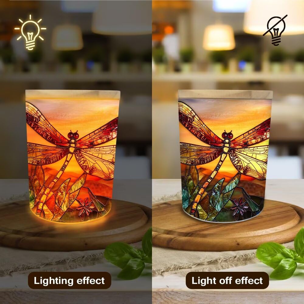 Photophore en verre avec LED en forme de libellules de ferme - Pour centre de table de mariage, fête de Noël