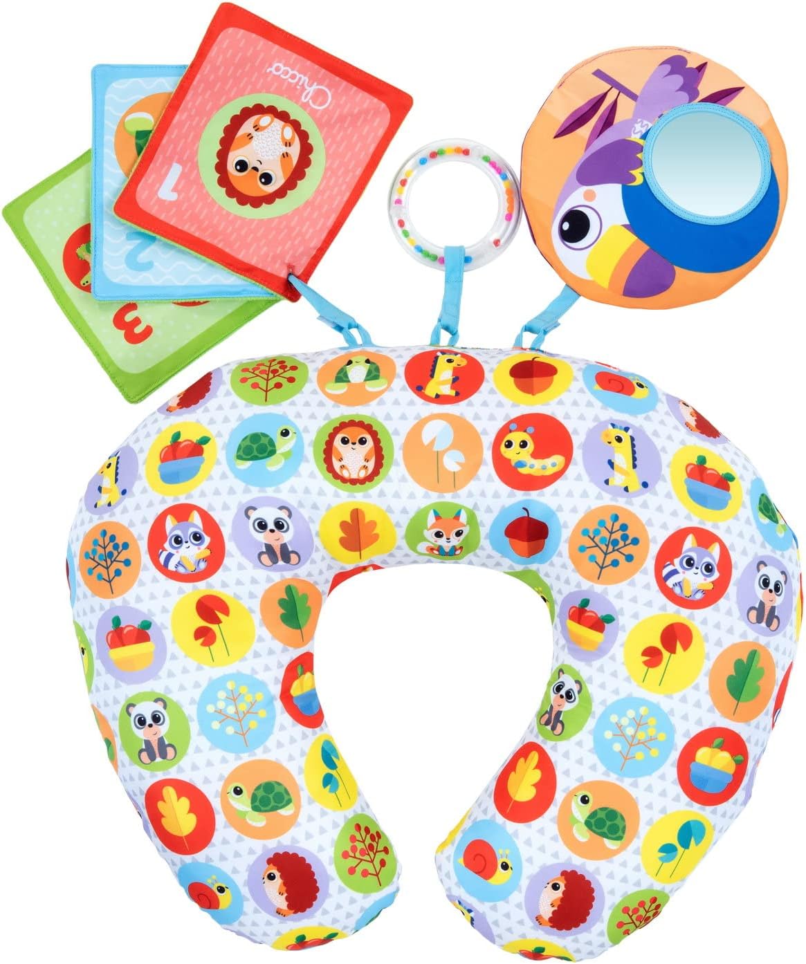 Chicco Cushion Animal Tummy Time, Strengthens Muscles, Manual Classes, Mirror, Booklet, Rattle, Machine Washable, Ergonomic Boppy Shape, Children's Toy 2-9m