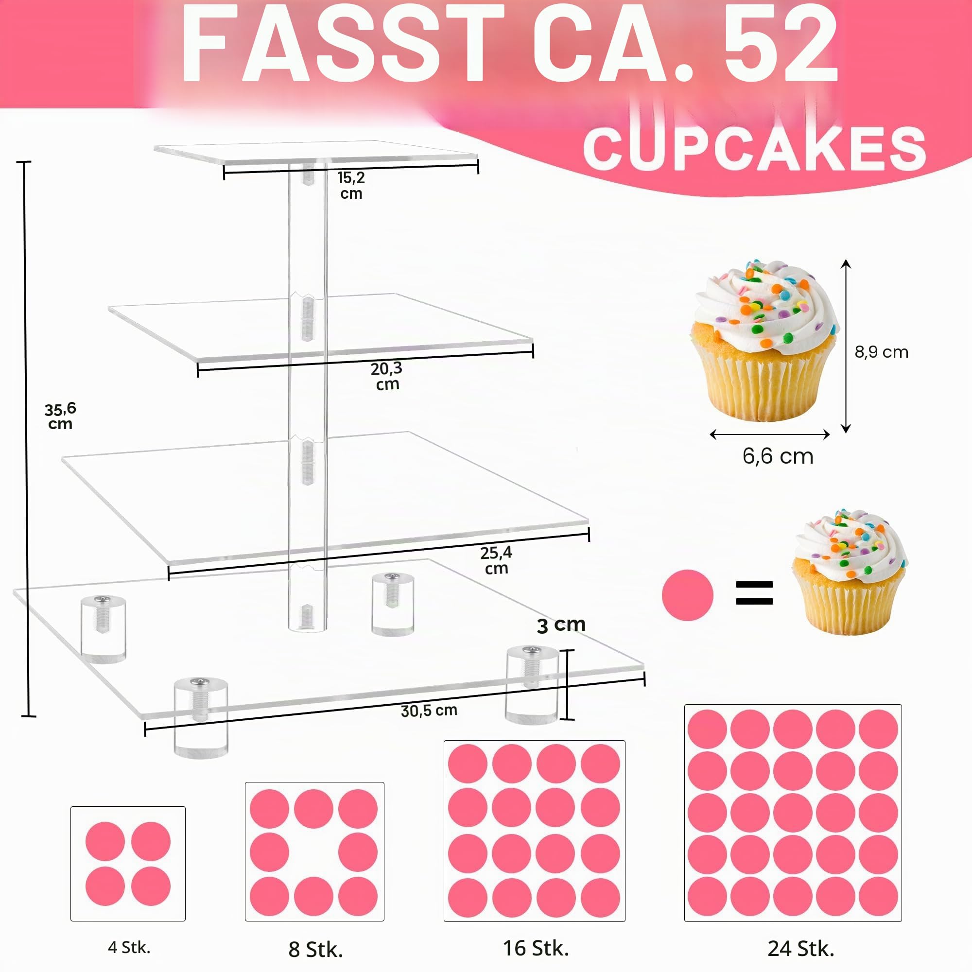 4 Acryl Cupcake-Ständer (Normal), acryl, farblos, 4 Tier Square with BASE