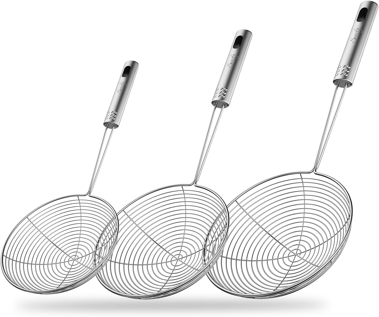 Swify Spider Strainer Set of 3 Asian Strainer Ladle Stainless Steel Wire Skimmer Spoon with Handle for Kitchen Frying Food, Pasta, Spaghetti, Noodle-30.5cm, 32cm, 35cm