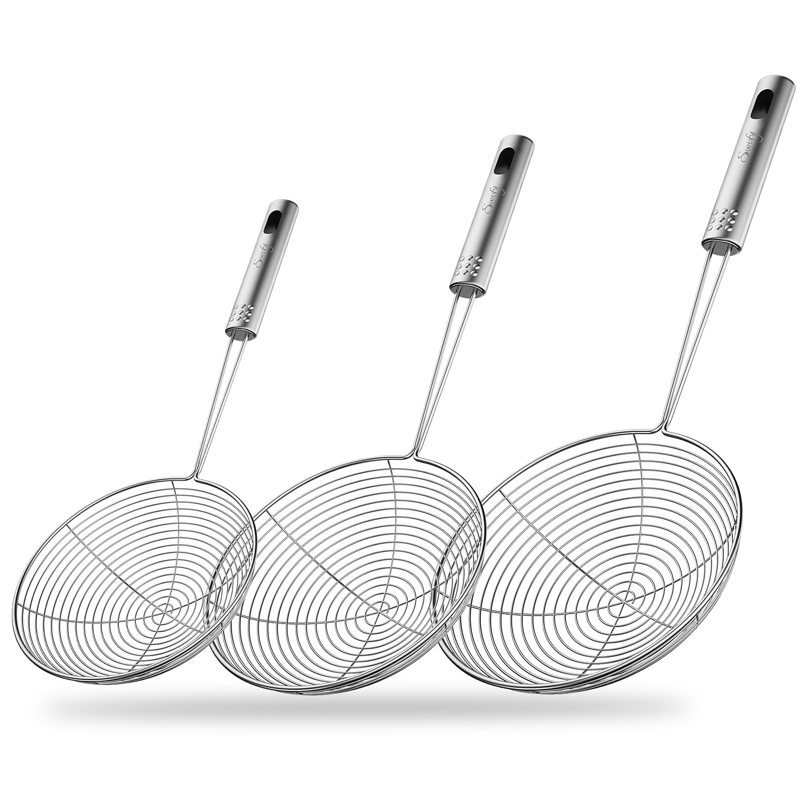 Swify Spider Strainer Set of 3 Asian Strainer Ladle Stainless Steel Wire Skimmer Spoon with Handle for Kitchen Frying Food, Pasta, Spaghetti, Noodle-30.5cm, 32cm, 35cm