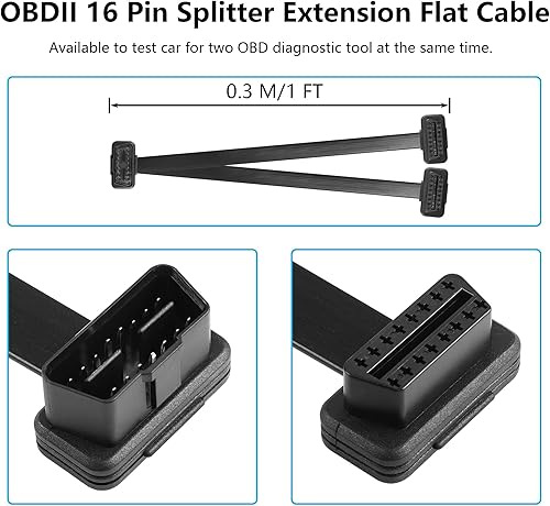 Miniatura 2 de CERRXIAN 11.8 in 1ft OBD2 OBD II 16 Pin Splitter Extension Cable plano macho a doble hembra adaptador OBDII Splitter Y Cable para GPS Tracker &