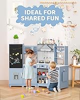 Vista 5 de MAMIZO Cocina de Esquina de Madera de Juego, Gran Set de Juego de Cocina Interactivo Definitivo para Niños Pequeños de Simulación con Pizarra