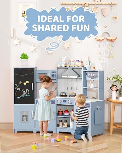 Miniatura 5 de MAMIZO Cocina de Esquina de Madera de Juego, Gran Set de Juego de Cocina Interactivo Definitivo para Niños Pequeños de Simulación con Pizarra