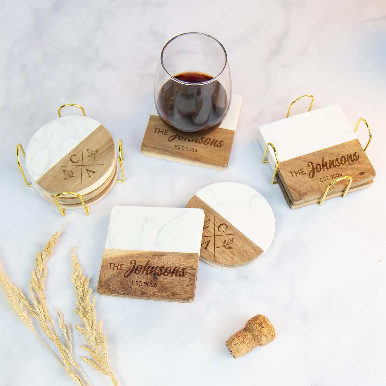 Personalized Coasters, House Warming Gifts New Home, Wedding Gifts for Couple, Coffee Bar Essentials, Custom, Client Closing Gift