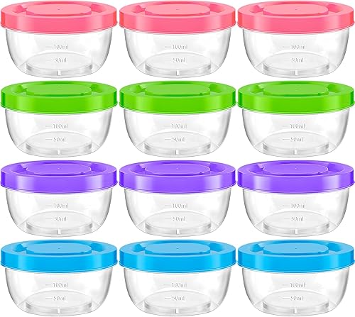 TOFLEN Paquete de 12 recipientes de comida para delicatessen con tapas de rosca, recipientes de plástico pequeños reutilizables de 5 onzas para