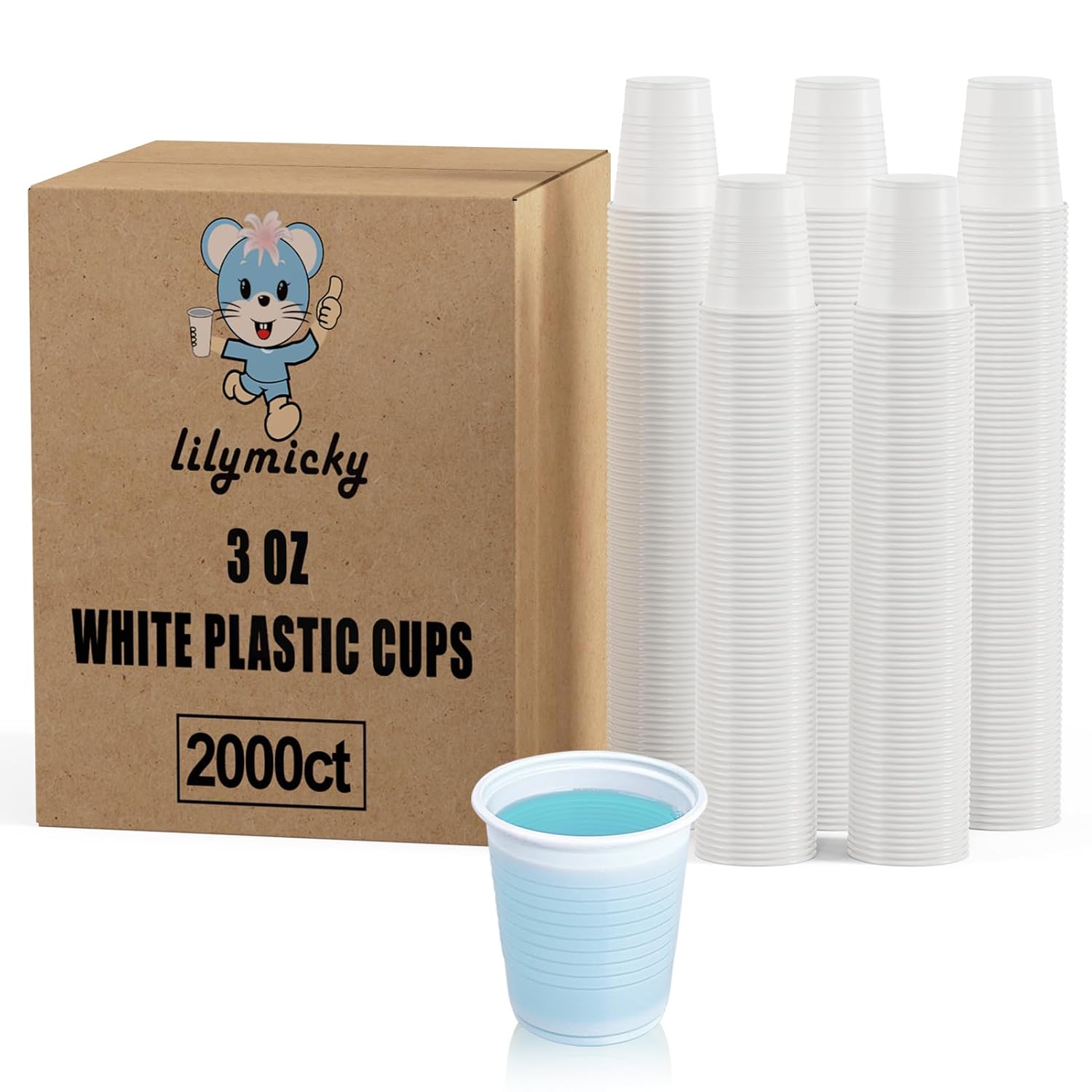 Lilymicky 2000 PACK 3 oz White Plastic Cups 3 Ounce Disposable Plastic Bathroom Cups for Tasting Drinking