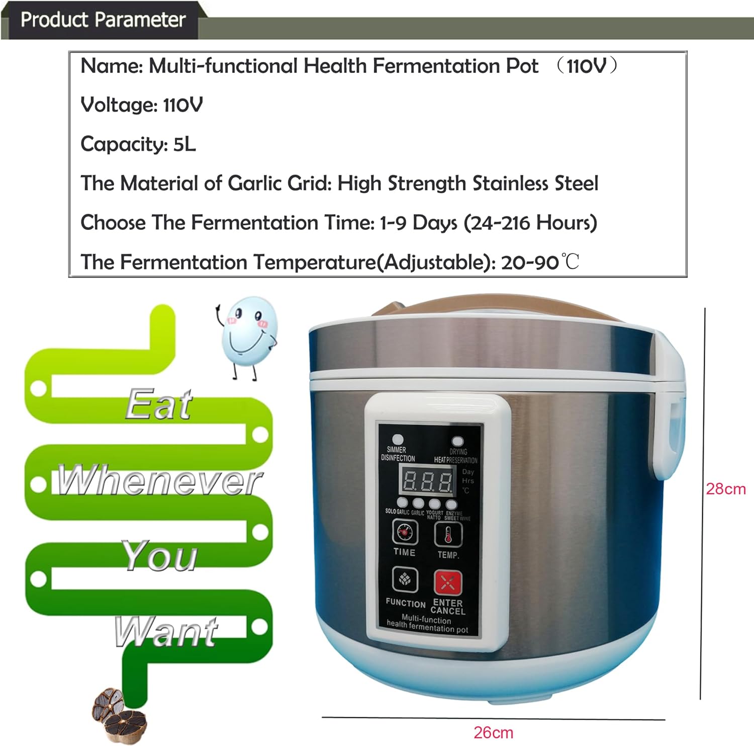 Black Garlic Fermenter 5L Health Fermentation Pot Automatic Intelligent Fermenter Multi-functional Garlic Fermenter Pot Black Garlic Yogurt Natto Sweet Rice Wine Fruit Vinegar Fermenter 110V