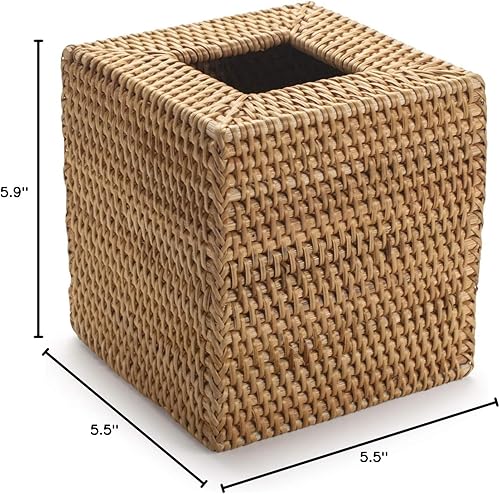 Vista 7 de Cubierta de la caja de pañuelos de ratán tejido natural para servilleta facial cuadrada (natural, 5.5 x 5.5 x 5.9 pulgadas)