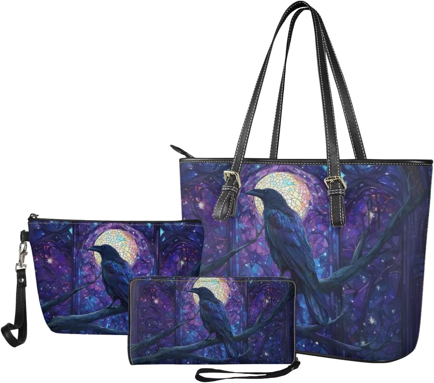 Womens Tote Bag Leather Wrislet Wallet Cosmetic Purse 3 Pack Handbag and Wallet Set Top Handle Shoulder Bag for Ladies