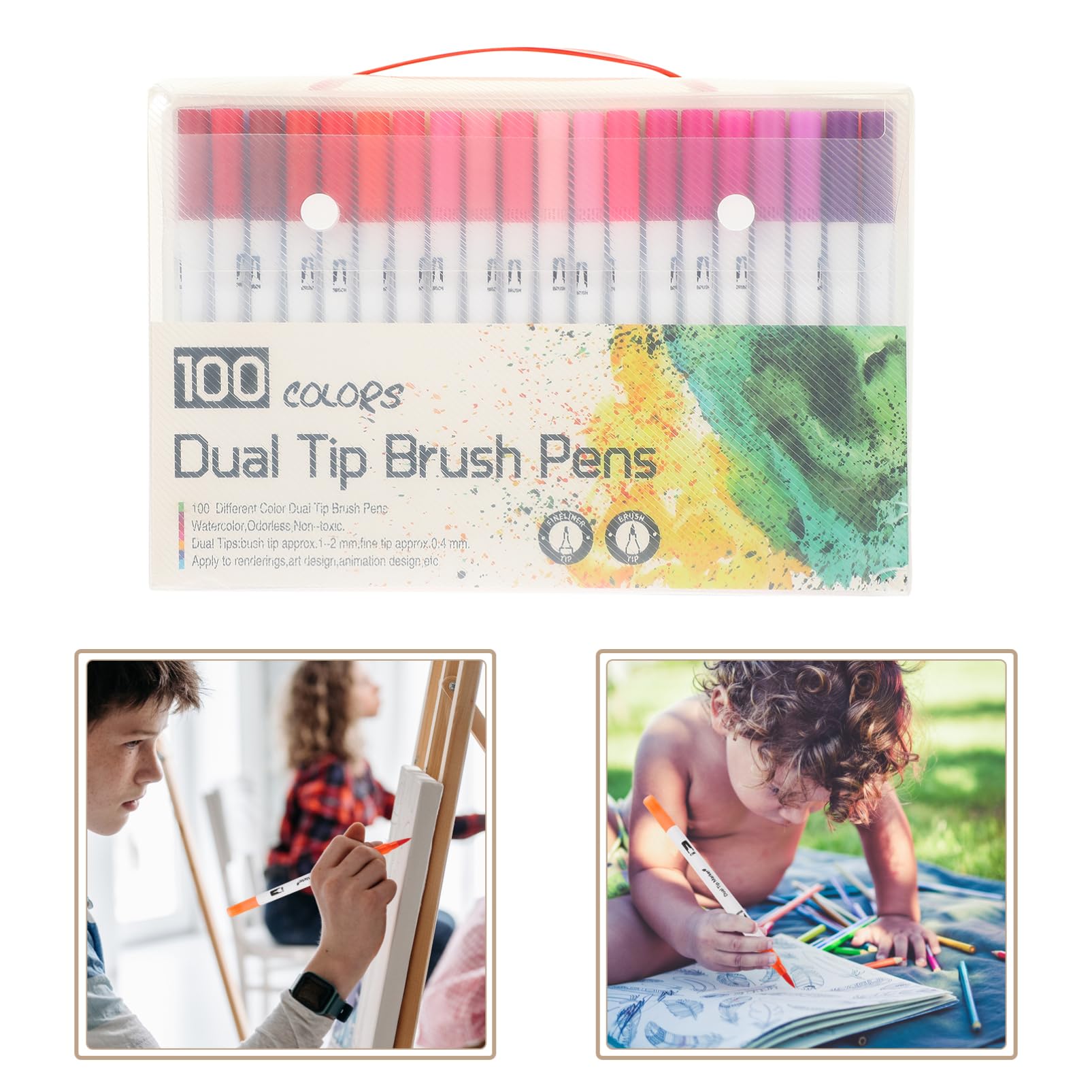 NUOBESTY 100pièces Lot de Feutres à Pointe Pinceau pour Coloriage Carnets et Feutres à Double Pointe pour Garçon Fille et Adultes