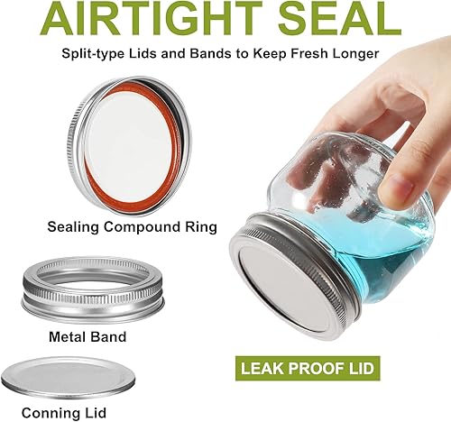 Miniatura 4 de Betrome Tarros Mason de 8 onzas, paquete de 24 tarros de vidrio de 8.1 fl oz con tapas de boca regular, tarros de vidrio para almacenamiento de