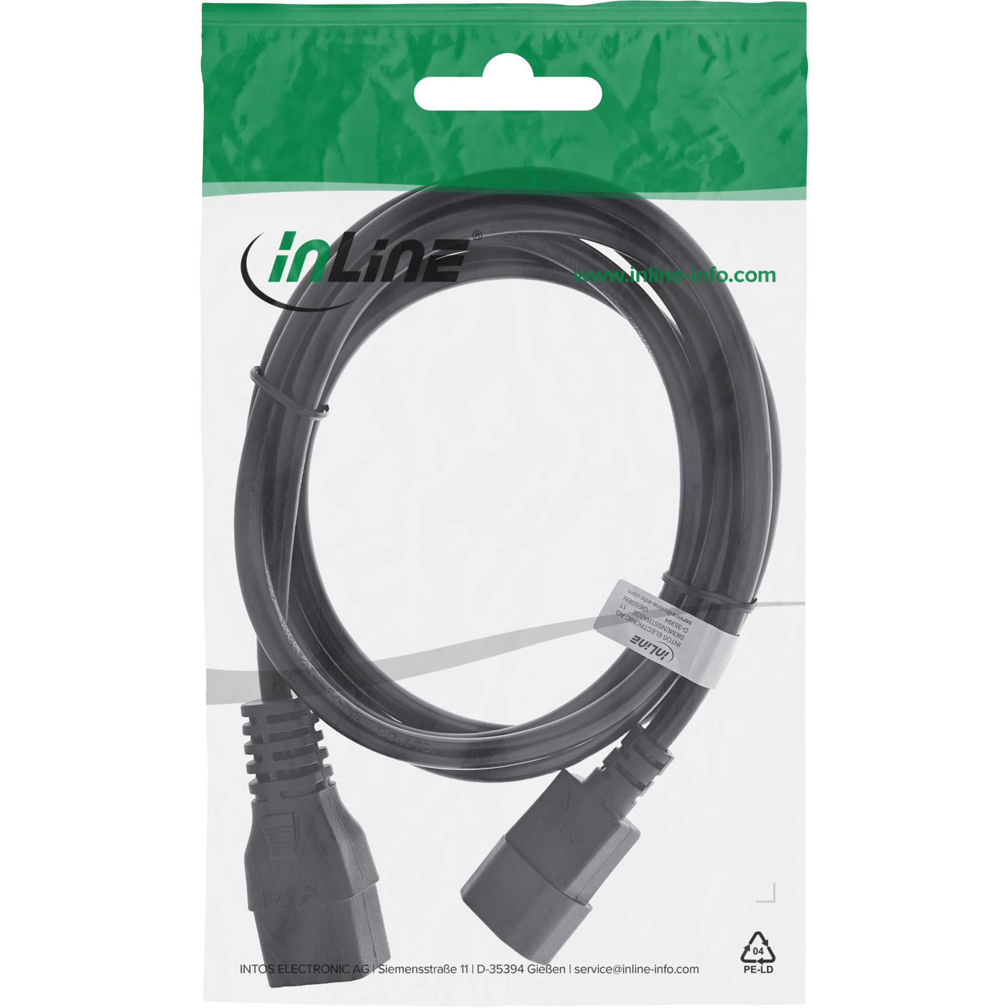 InLine 22535 Cavo Alimentazione Prolunga 10A, Spina IEC-320-C14 a Presa IEC-320-C19, 3 m, Nero
