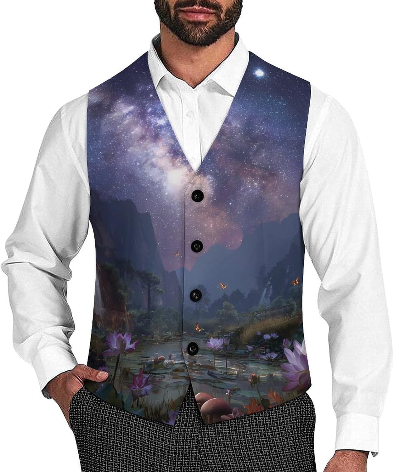 Galaxy Mountain Landscape Men's Suit Vest Formal Vests Casual Dress Fit Waistcoat Casual Tuxedo for Business