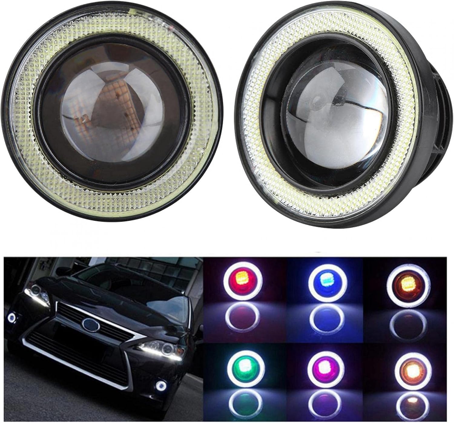 30W RGB Car Angel Eye Fog Light, Angel Eyes, Round COB LED Lamp, Angel Eye Fog Lamp, Lighting Accessories COB Fog Lamp Car Fog Light, COB Halo