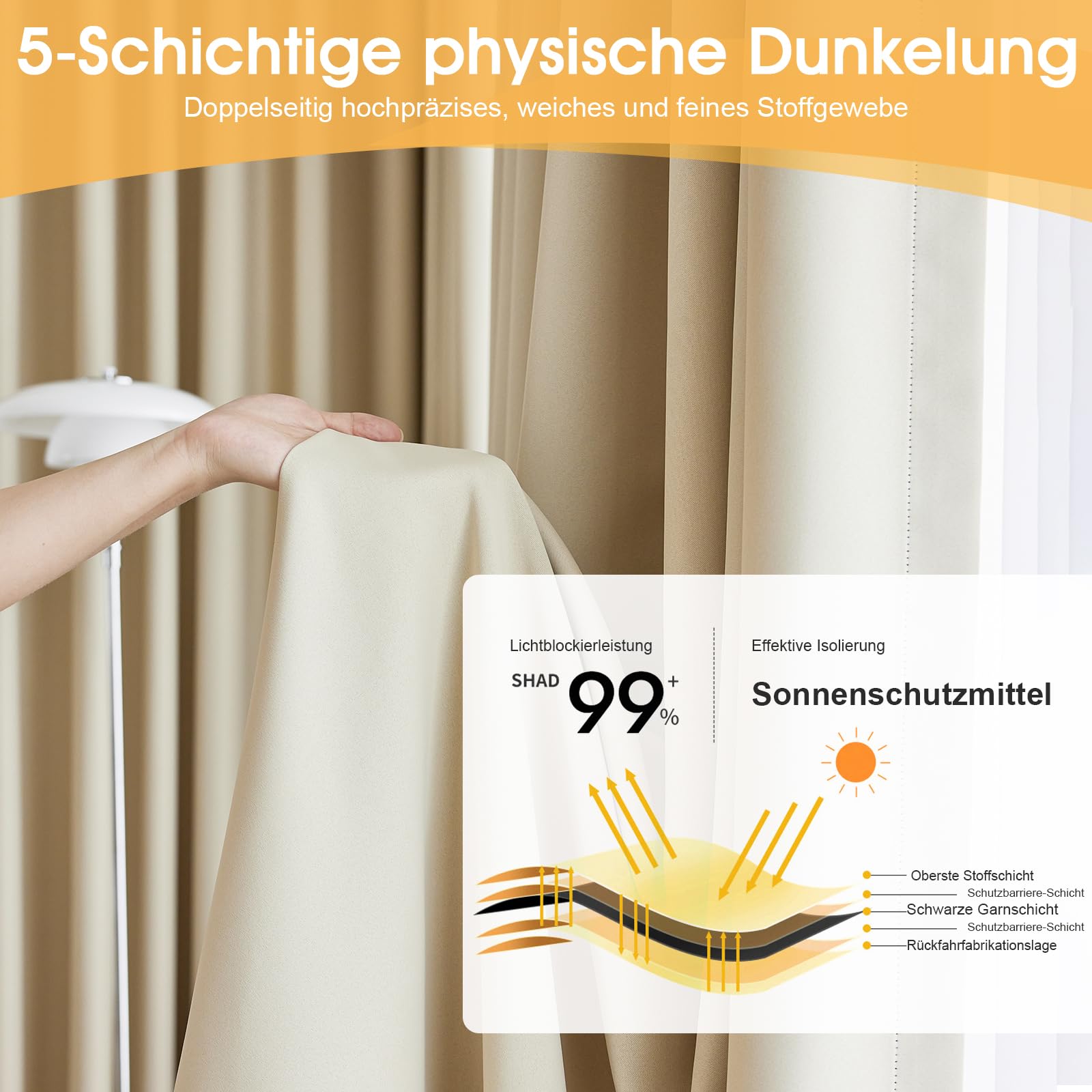 Tenda divisoria con binari, tenda divisoria extra larga, oscurante, con guida flessibile per soffitto, opaca, isolamento termico, isolamento acustico, divisorio (beige, 2,2 x 2,7 m)