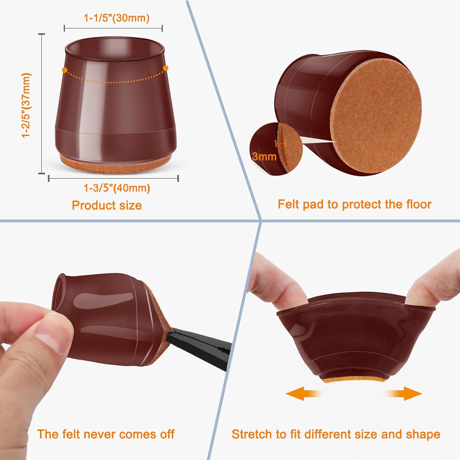24Pcs Brown Silicone Chair Leg Floor Protectors,Floor Protectors for Chairs,Rubber Chair Leg Protectors for Hardwood Floors,Chair Leg Caps Chair Leg Covers for Wooden Floors(Brown, Large)