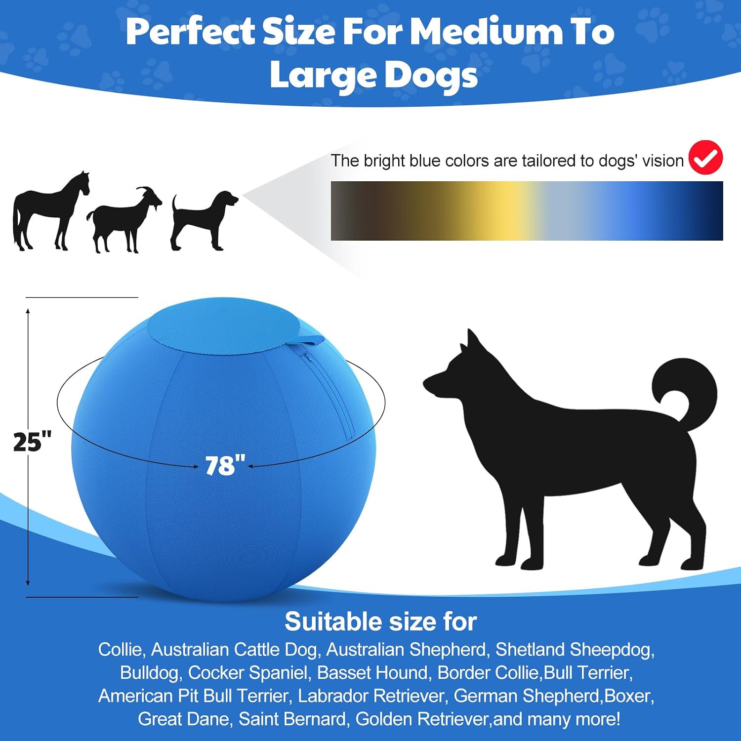 Happypaw 3.0 Upgrade 25'' Herding Ball for Dogs – Enhanced Chew Resistance & Heavy-Duty Material, Dog Toy Agility Equipment for Australian Shepherds, Collies, Includes 5 Repair Patches