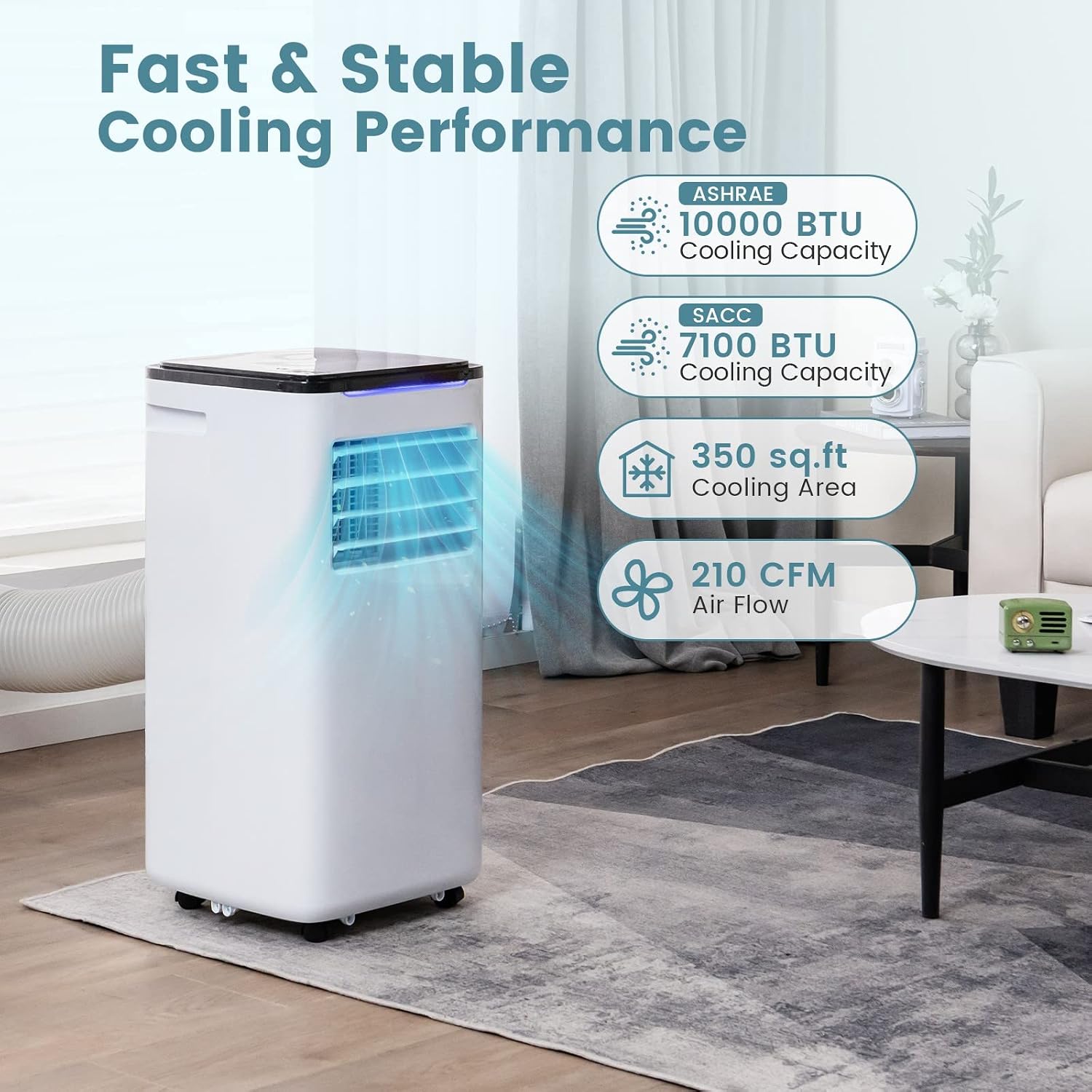 KOTEK Portable Air Conditioner for Room up to 350 Sq. Ft, 10000 BTU 3-in-1 AC Unit for Bedroom with Dehumidifier/Fan/Cool/Sleep Mode, 24H Timer/Window Kit/Remote, Portable AC for Home Office(10000BTU)